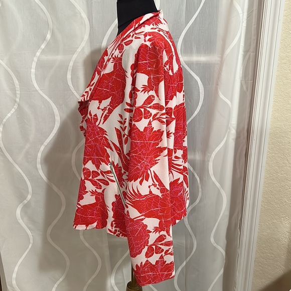 Sky’s The Limit, Red & White, Floral Print, Open Front Jacket, Size Medium - Picture 3 of 8